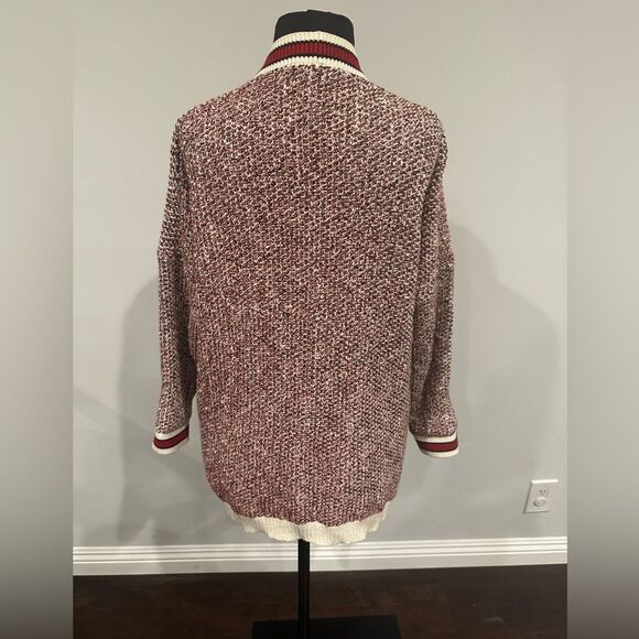 Maje Mapada Knit Button-Front Boyfriend Cardigan in Red & White  -size 2 Medium. - Picture 5 of 14